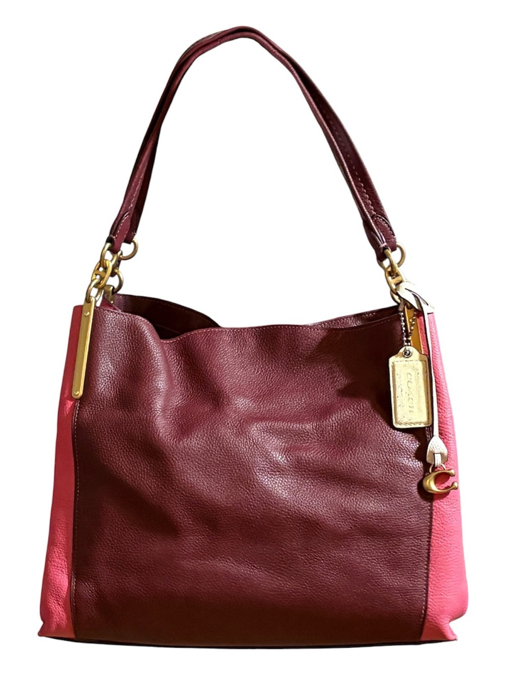 Coach 1016 Dalton 31 Wine Multi Colorblock Pebble Leather Shoulder Bag